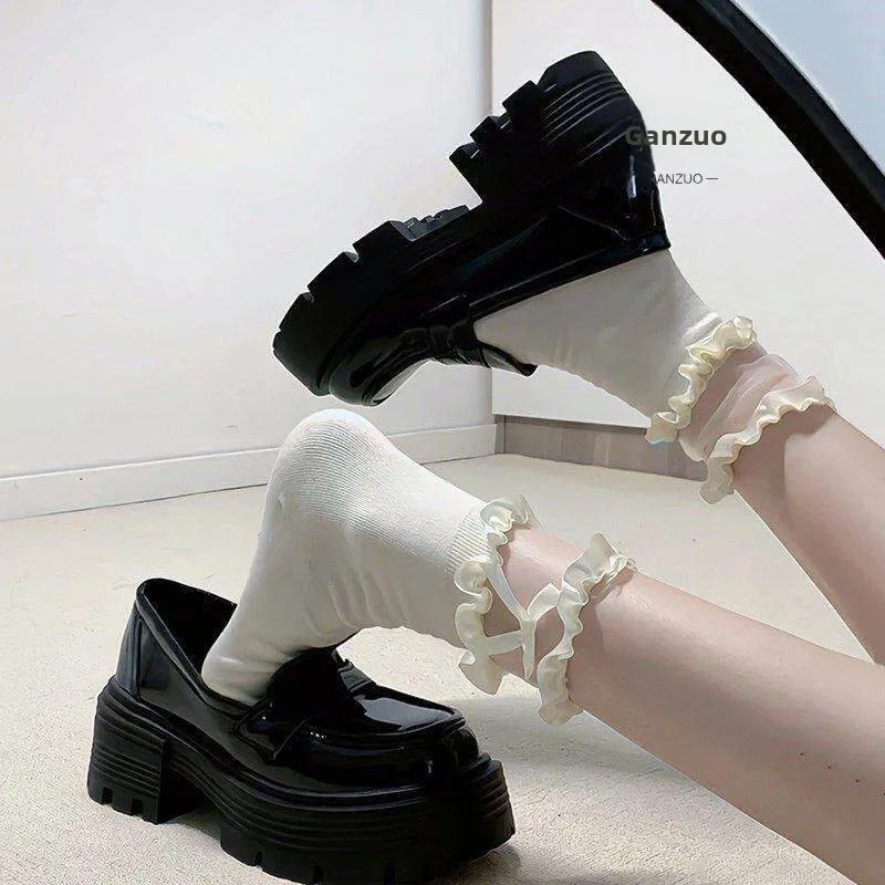 Mary Jane White Lace Trim Princess Mid-Calf Socks Women's Cotton Socks Sweet Lolita Short Socks Luxury Brand Summer Ultra-Thi...
