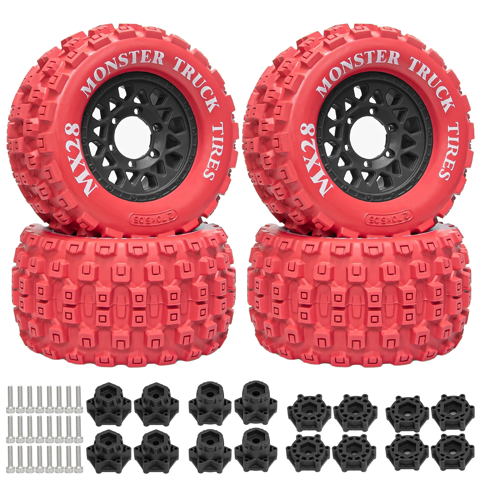 

OKHL 2.8" RC Tires Nylon Wheel with 12mm/14mm Hex Adapter for 1/10 Scale Traxxas Arrma Rustler Stampede Hoss 4x4 Upgrade Parts