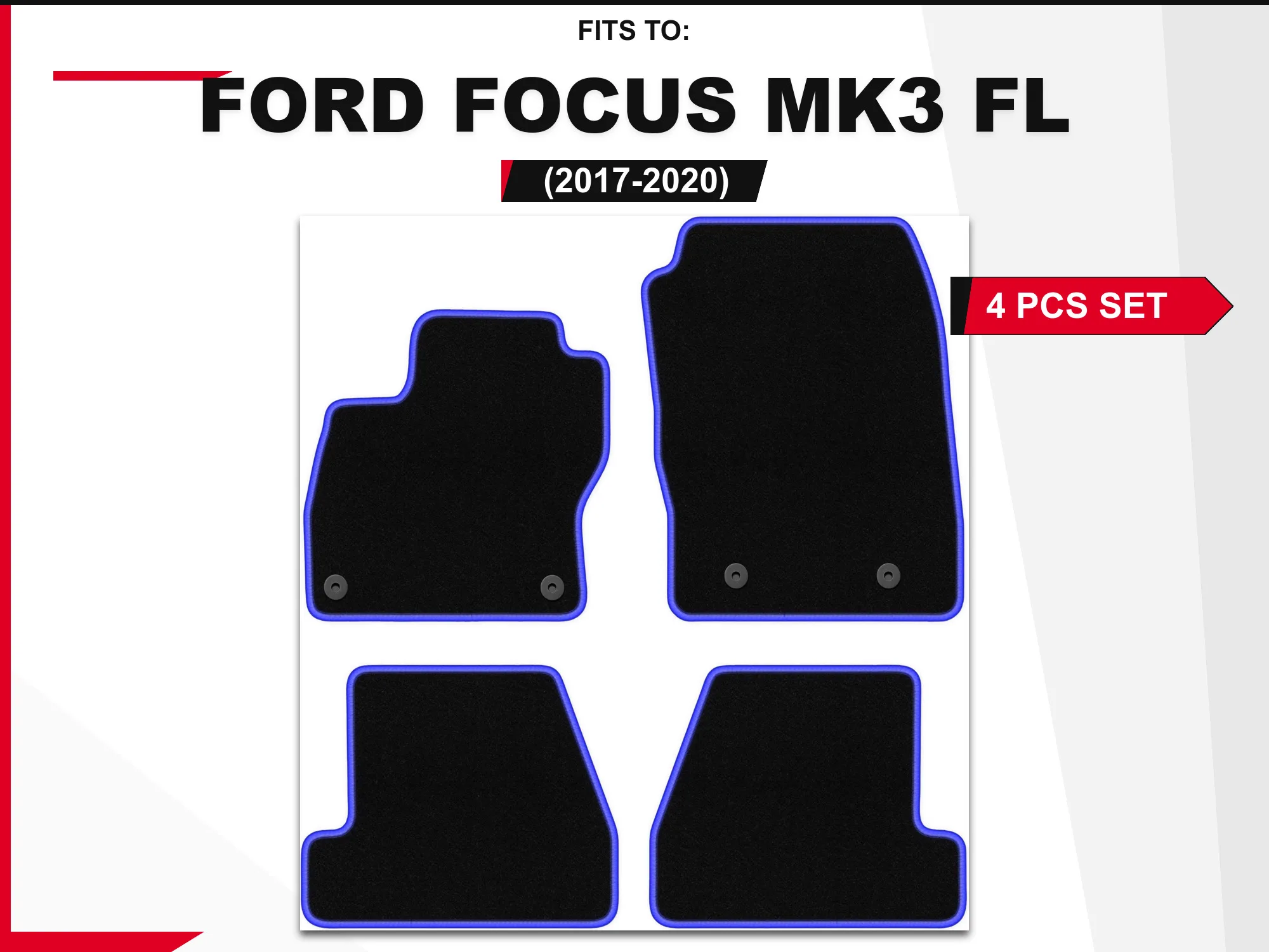 Revêtements de sol de voiture assortis noir et bleu 2017-2020 pour : kit de moquettes Ford Focus MK3 FL