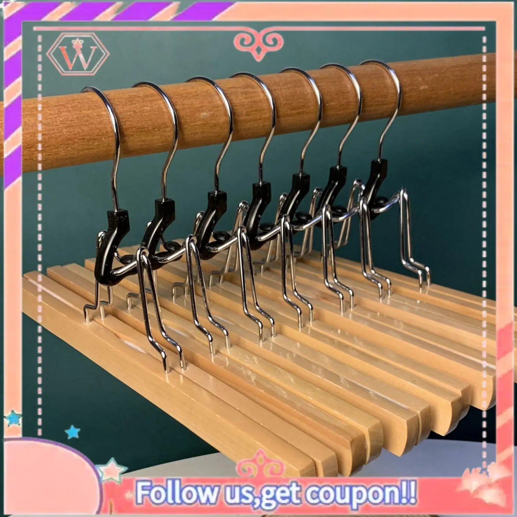 

Upgraded 10 Pcs Grade Wooden Pants Hanger With Clips Non Slip Skirt Hanger With 360° Swivel Hook