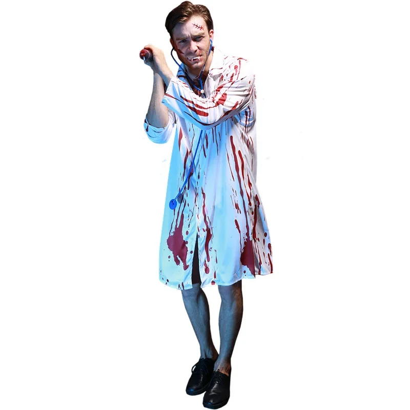 Assustador Vampire Doctor Traje para Homens, Cosplay Sangrento, Roupa do Dia das Bruxas, Adulto