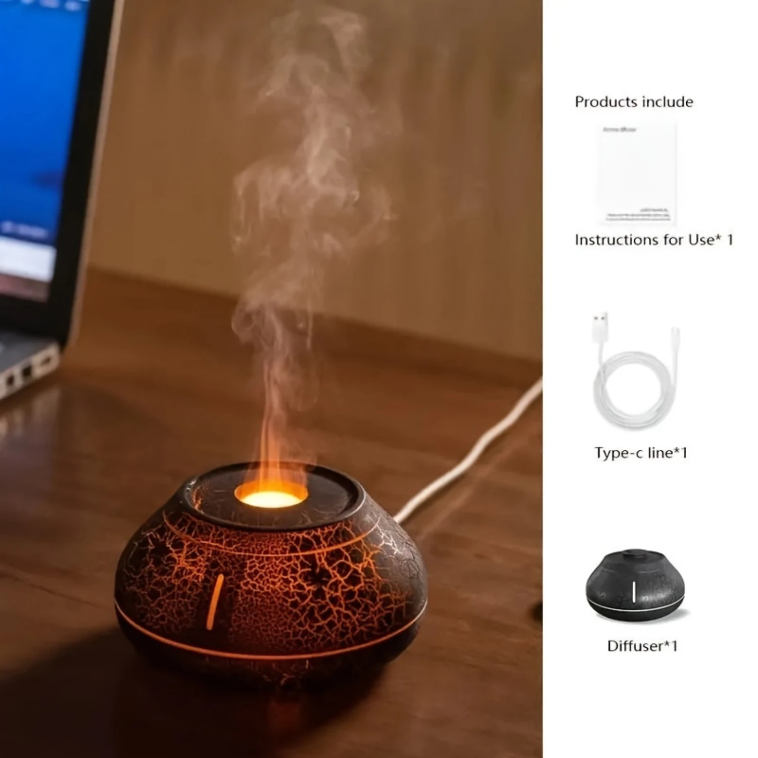 1 قطعة 7 ألوان مرطب محاكاة اللهب مع الروائح والإضاءة - موزع الزيوت العطرية الذي يعمل بمنفذ USB لغرفة النوم و Tra