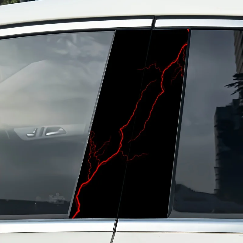 2Pcs/set, red lightning car B-pillar sticker; durable, waterproof, scratch-proof, car B-pillar protective film, car decal