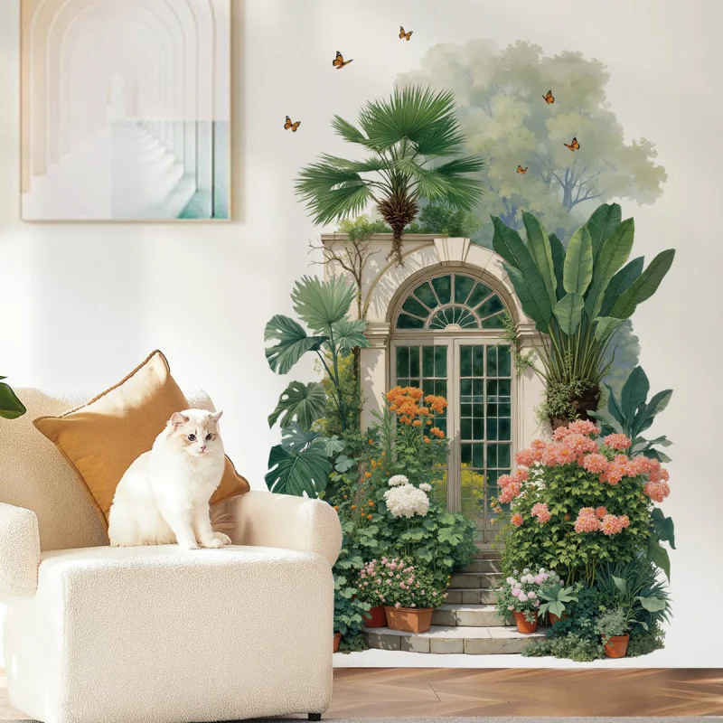 

Fresh Green Plant Fake Window Background Wall Home Decoration Wall Sticker Corridor Sticker Self-Adhesive Removable