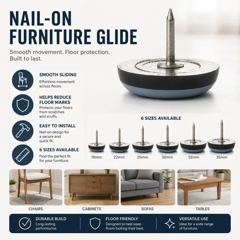 4/8/12/16Pcs Furniture Pads with Nails 19-35mm Round Glides for Table Chair Legs Cabinet Sofa Floor Protection
