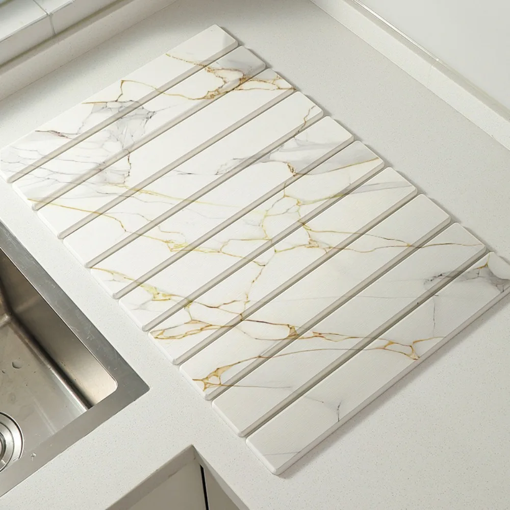 

Kitchen Supplies Absorbent Stone Dish Drying Mat Foldable Diatomaceous Dish Drainer Mat Nonslip Placemat Countertop