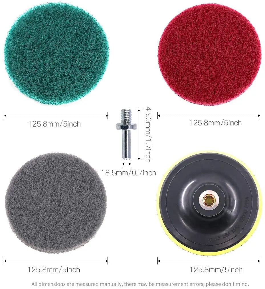 17Pcs 5 Inch Drill Power Brush Scrubber Scouring Pads Cleaning Kit with 125mm Disc Pad Holder for Bathroom & Kitchen Cleaning