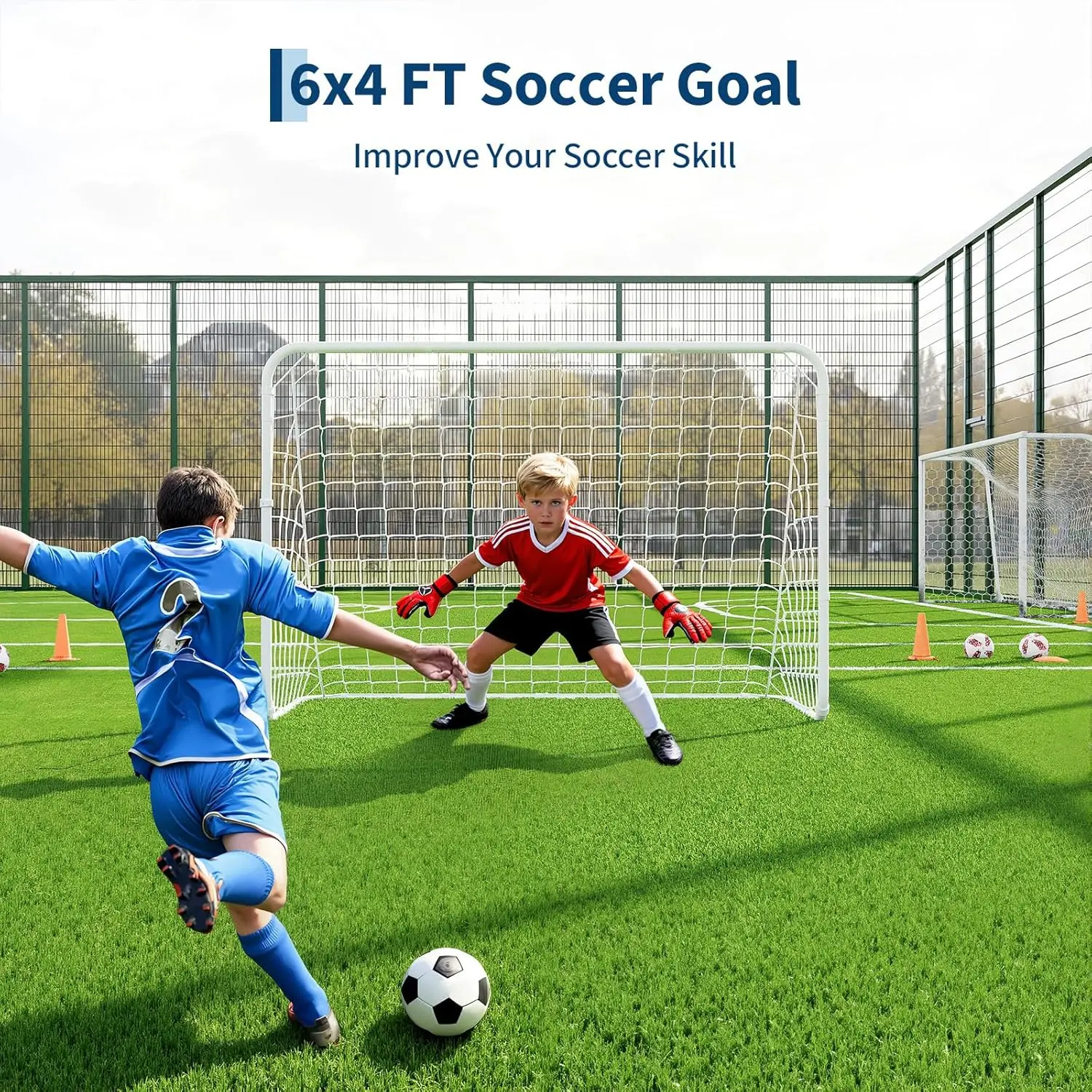 Портативные футбольные ворота 6X4 футов на заднем дворе — сверхпрочная футбольная сетка со стальным каркасом и надземными кольями, всепогодные тренировки и детские игры