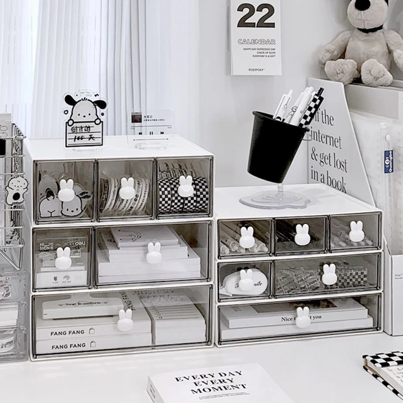 

3-Layers Stackable Drawer Storage Box With Handle Transparent Partition Desktop Organizer For Stationery & Office