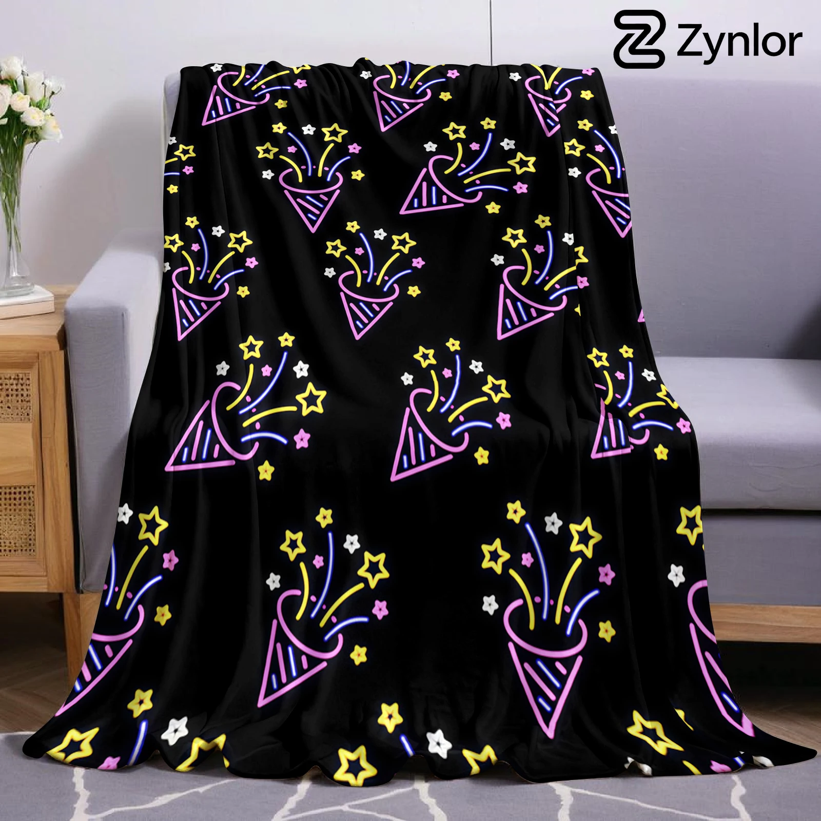 Party Confetti Firework Cartoon Anime Print Flannel Blanket Soft Warm Throw for Kids Bedroom Sofa Bed Christmas Office Car