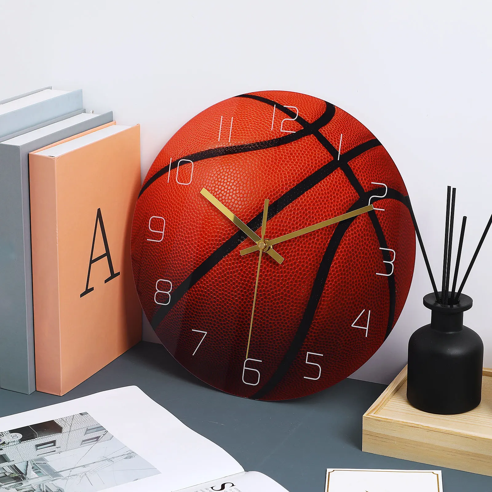 

Silent Basketball Design Wall Clock Large Number Display Non-Disturbing Movement Acrylic Material Clock for Bedroom Living Room