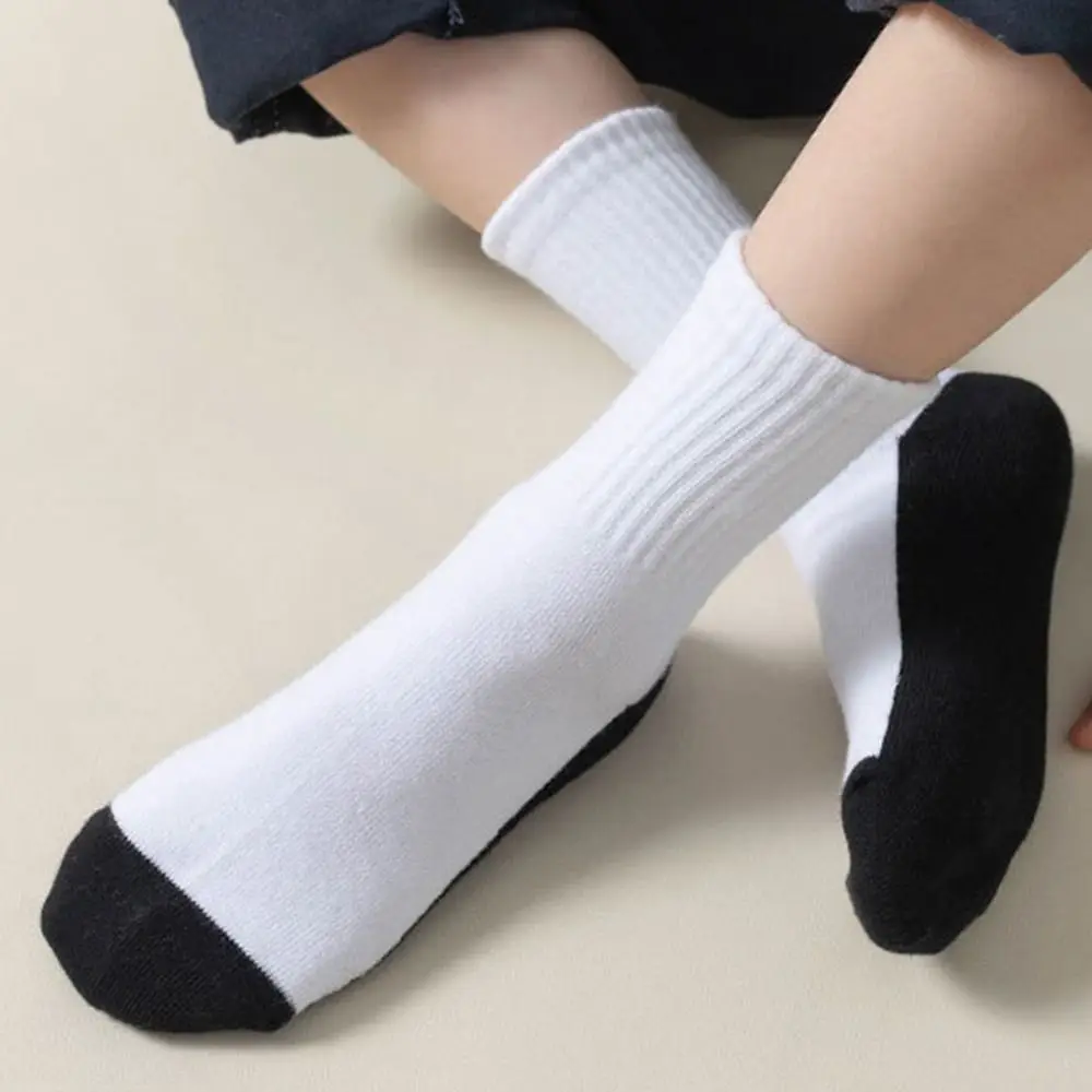 1 pair Grey Black Sole Children White Socks Absorbing Sweat Cloth Accessories Sport Socks Solid Color Baby Hosiery Spring