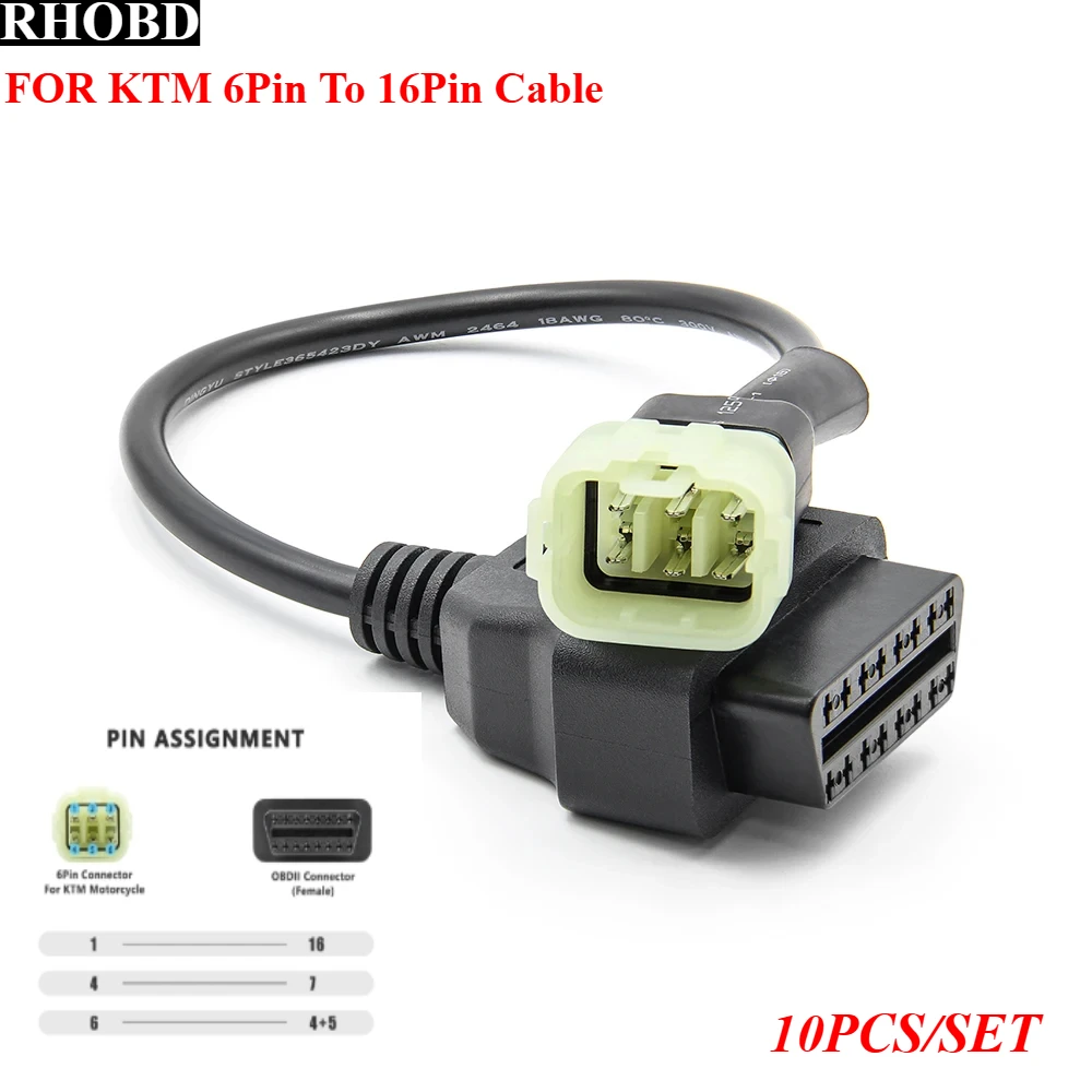 

10 шт./компл. для KTM OBD2 разъем мотоцикла для KTM 6Pin до 16Pin адаптер диагностические инструменты Moto OBD 2 удлинительный кабель