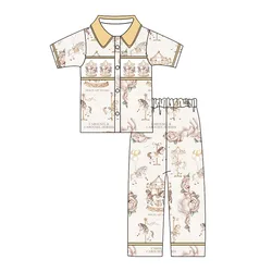 New design girls boys style pajamas series suit carousel pattern milk silk fabric