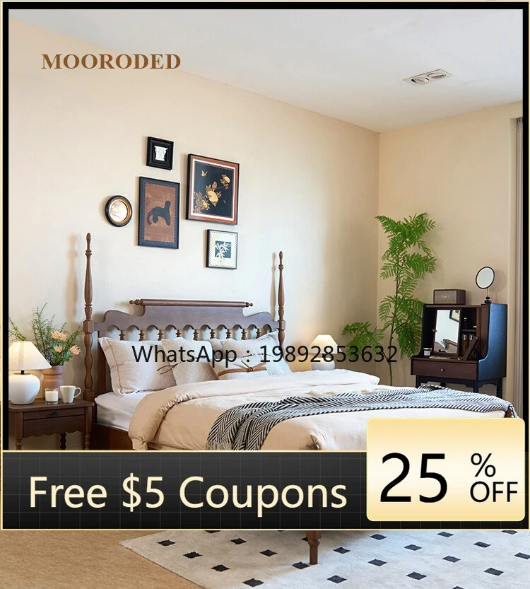 

LYY Vintage Style Bed Solid Wood French Retro Windsor Bed Ash Wood Master Bedroom Double Bed