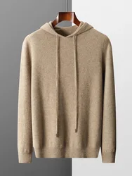 Sudadera con capucha de una pieza para hombre, suéter de punto de lana merina 100%, Top informal de manga larga, listo para usar, Otoño e Invierno