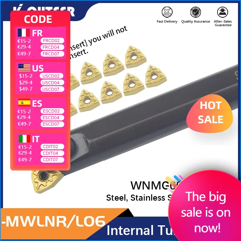 

MWLNR S16Q-MWLNR06 S20R-MWLNR06 S25S-MWLNR06 Lathe cutter CNC Turning tool Holder Carbide insert WNMG06 CNC Cutting Tools Set