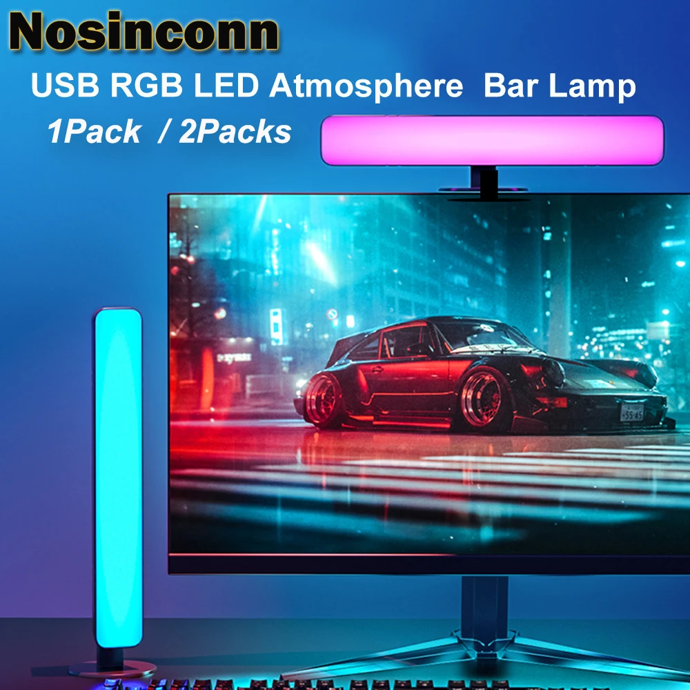 USB LED Bar Decorate Night Lights Remote Control Music Rhythm Ambient Lamp with 4 Dynamic Modes RGB Bar Light for Computer Scene