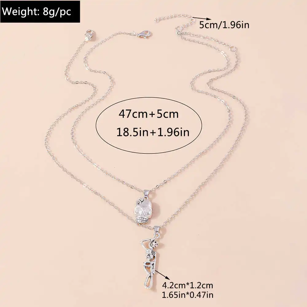 Aihua Retro Punk Legierung Skelett Kürbis Anhänger Halskette Halloween Schädel Halskette für Frauen Männer Teen Party Schmuck Geschenke – Detail 5