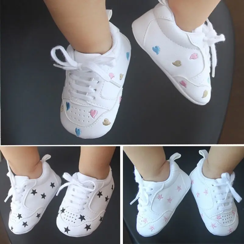 

Casual Children's Shoes For Boys and Girls PU Leather Shoes Embroidered With Heart-Shaped Stars Soft Soled Children's Shoes 0-18