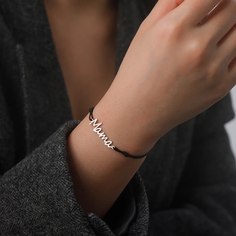 COOLTIME Mama-Buchstabe, Wachsseil, verstellbare Armbänder zur Hand, Edelstahl, Mama-Armband für Frauen, Schmuck, Muttertagsgeschenk – Detail 15