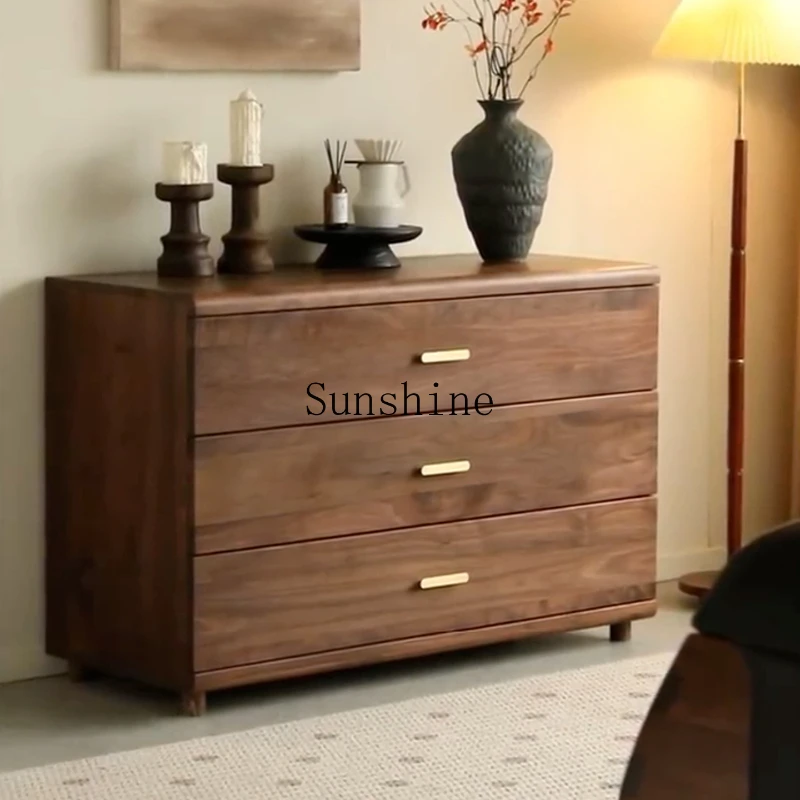 Solid wood three-bucket cabinet minimalist light luxury bedroom storage sturdy and durable