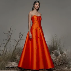 Elegant Prom Dress Orange Satin Sweetheart A Line Luxury Women's Evening Dresses 2023 Beading Sleeveless Backless  Gowns