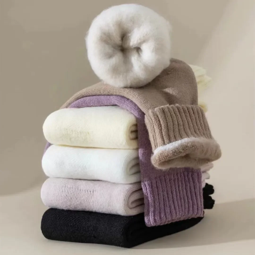 1PR Snow Autumn Winter Mid-Calf Length Fleece-Lined Thickened Fleece Long Maternity Floor Extra Thick Long Socks Warm Socks