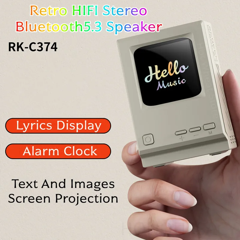 HIFI مضخم صوت ستيريو ريترو TWS سمّاعات بلوتوث عملي سطح المكتب ساعة تنبيه مع عرض كلمات لهدايا عيد الميلاد الإبداعية