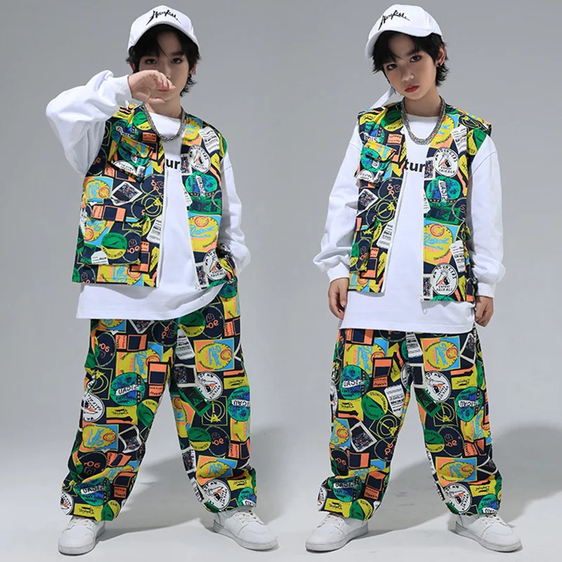 Children Hip Hop Dance Costume Girls Jazz Performance Clothes Boys Drum Street Dance Vest Pants Fashion Wear Stage Suit BL12065