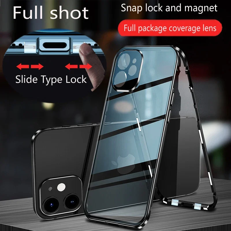 

Metal Magnetic Double Sided Glass Snap Lock Phone Case For iPhone 16 Pro Max 16 Plus 15 Pro Max 15 Plus Bumper Protection Case