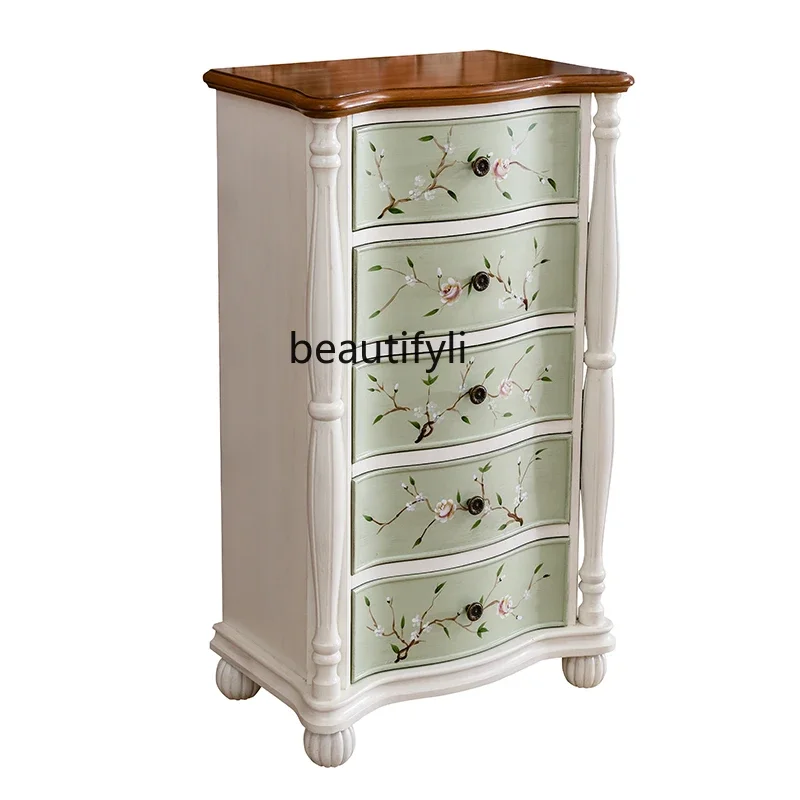 

Storage Side Cabinet Living Room Painted American Drawer Chest of Drawers Curio Cabinet Solid Wood Storage Chest of Drawers