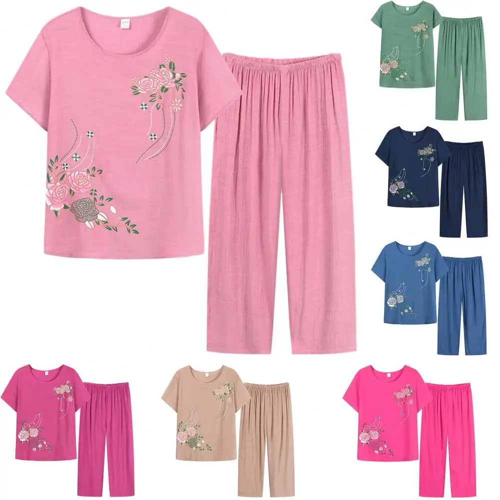 New Arrival Female Pajamas Set Sleepwear Women Cotton Print Flower Pyjamas Summer Loose Nightwear Home Large XL-4XL