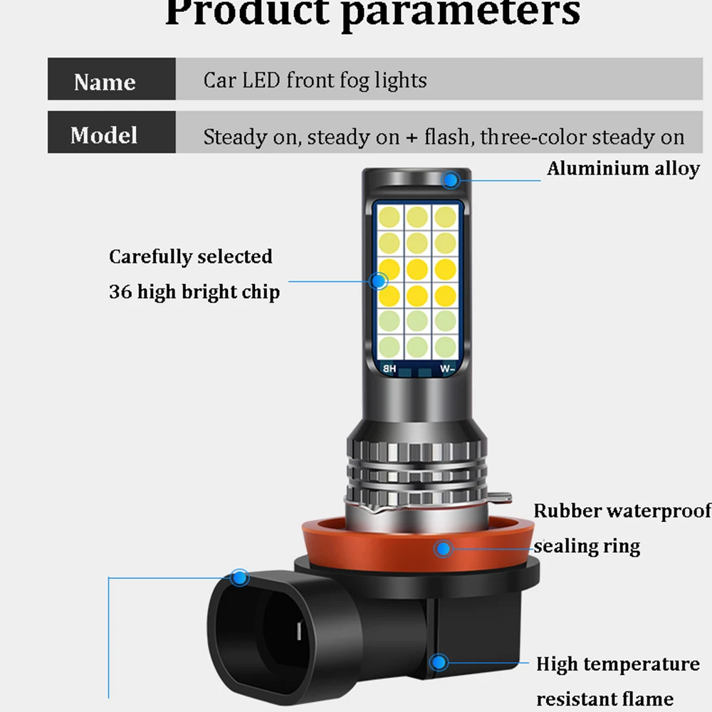 30W 3 kolory Flash H8 H11 LED światła przeciwmgielne s podwójne kolory Led światła przeciwmgielne 3030 36SMD H3 H7 H9 żarówki LED 9005 9006 HB3 HB4