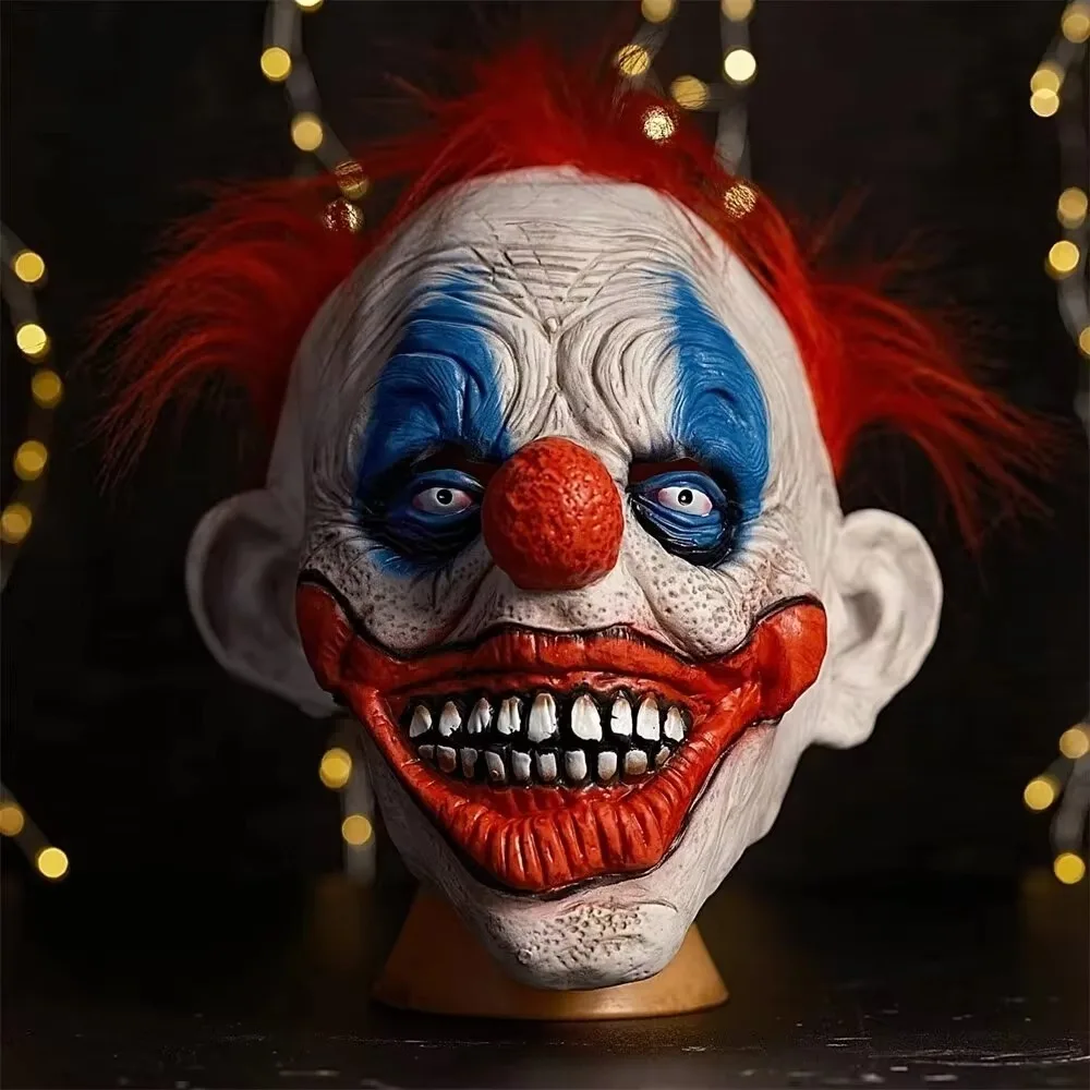 Divertida cubierta de cabeza de payaso para Halloween, máscara de Cosplay para fiesta de terror, accesorios de vestir, máscaras de látex del Joker, casco de broma de Casa Encantada para parque