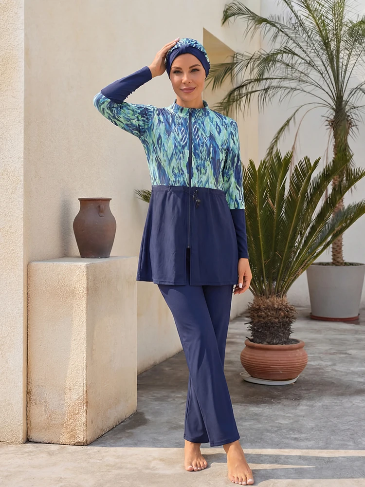 3-teiliges Set Muslimischer Burkini Damen Würdevolle Strandkleidung Damen Langärmeliger Muslimischer Badeanzug UPF50-UV-Schutz – Detail 7