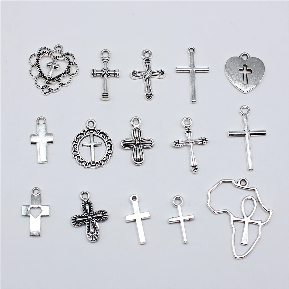 20pcs Cross Charms Handmade Pendant Making Fit Vintage Tibetan Bronze Silver Color DIY For Bracelet Necklace