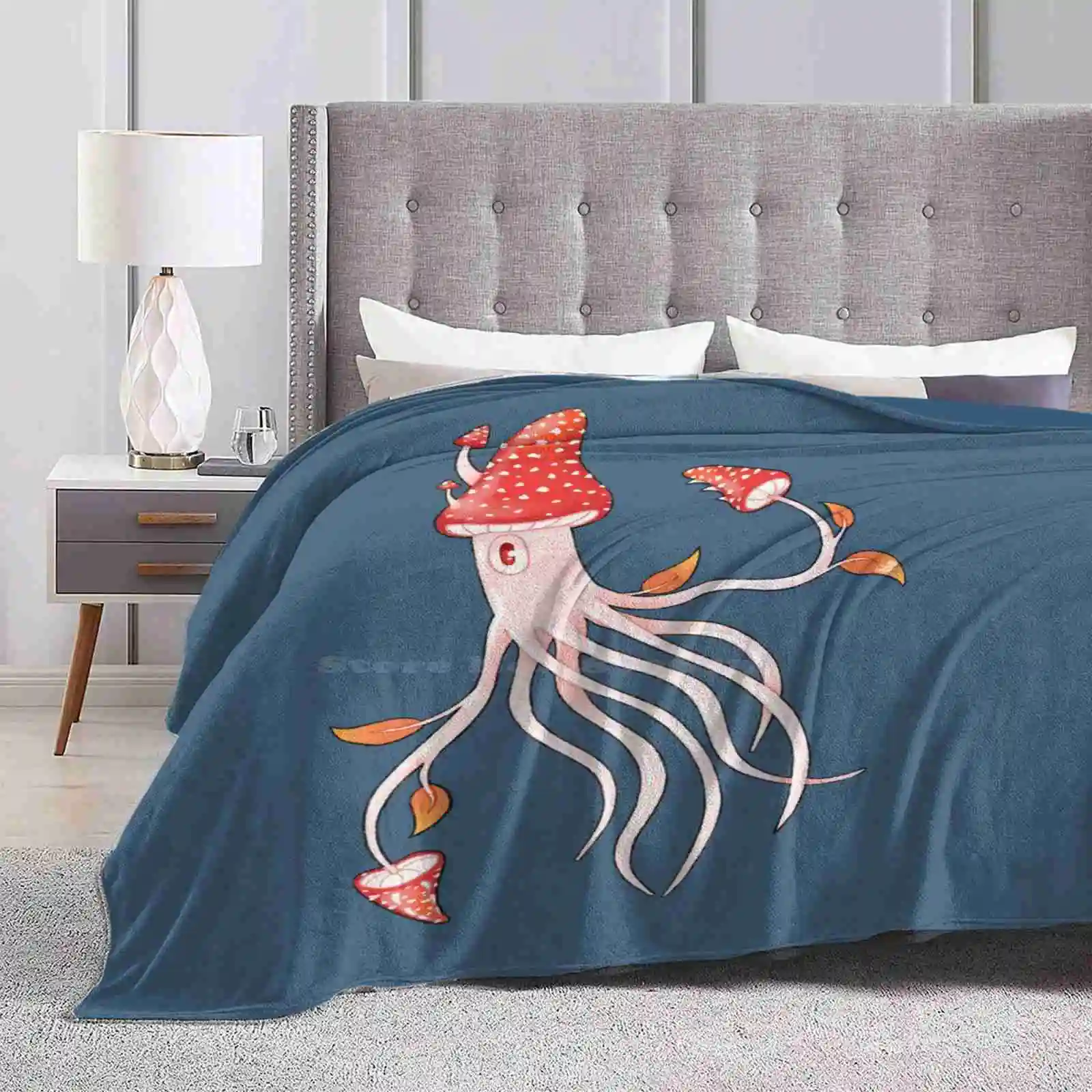 Toadstool Squid Trend Style Funny Fashion Soft Throw Blanket Squid Toadstool Mushroom Fantasy Weird Funny Cute Creature Sea