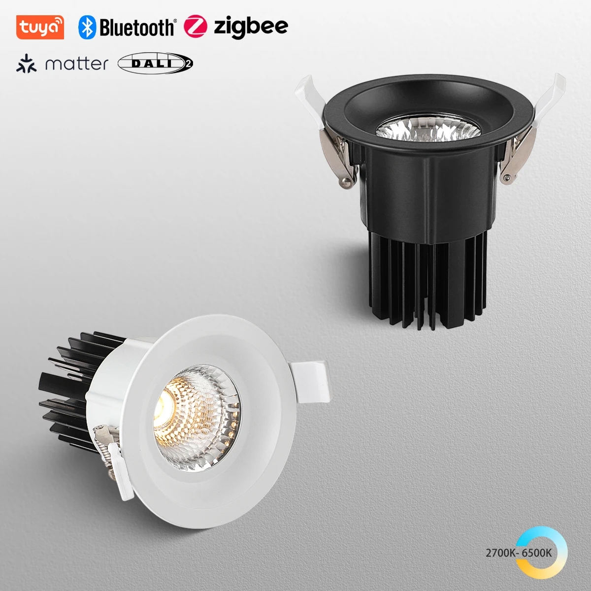 

Tuya BLE Zigbee DALI2 Matter 5 CCT Switchable Recessed LED Ceiling Spot Light Black White Aluminum AC110V 220V DC24V Downlight