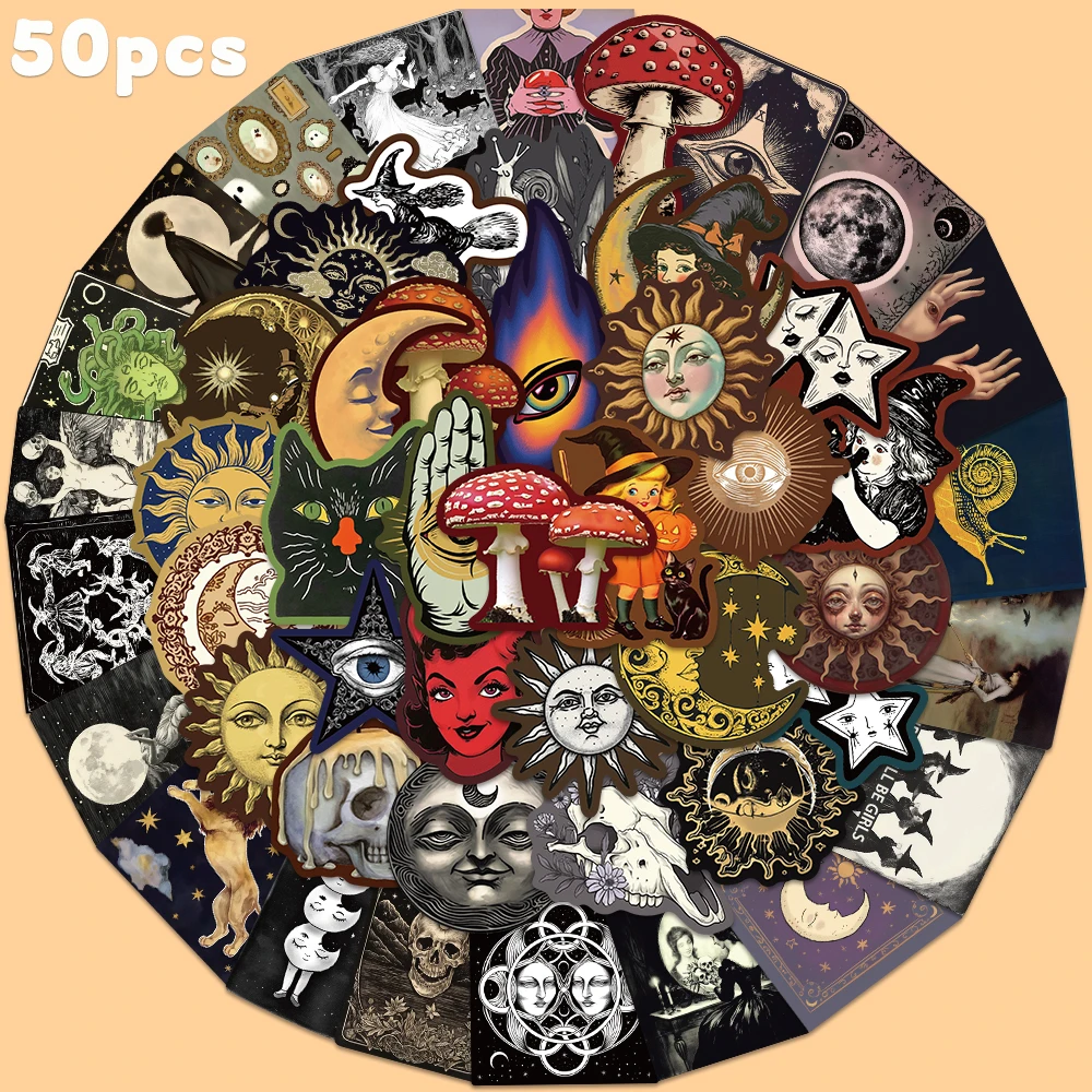 50pcs Occult Celestial Creepy Sticker For Laptop Luggage Computer Helmet Phone Magazine Bookmark Handbook iPad Decal Sticker