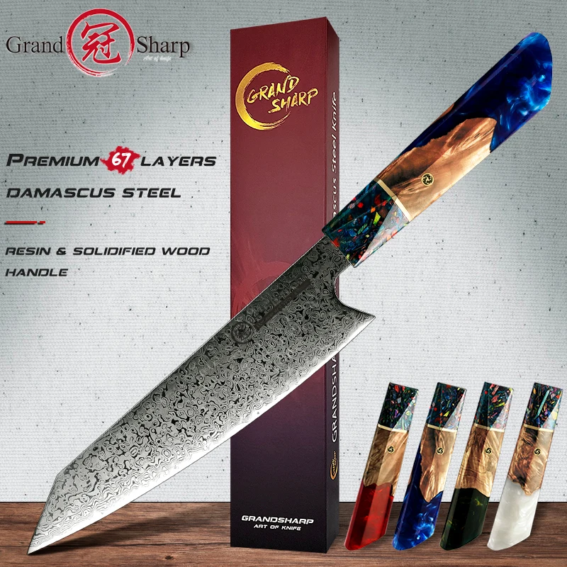 Grandsharp 8 Inch Chef\'s Knife 67 Layers AUS-10 Japanese Damascus Kitchen Knife Kitchen Meat Fish Salmon Sashimi Sushi Knives