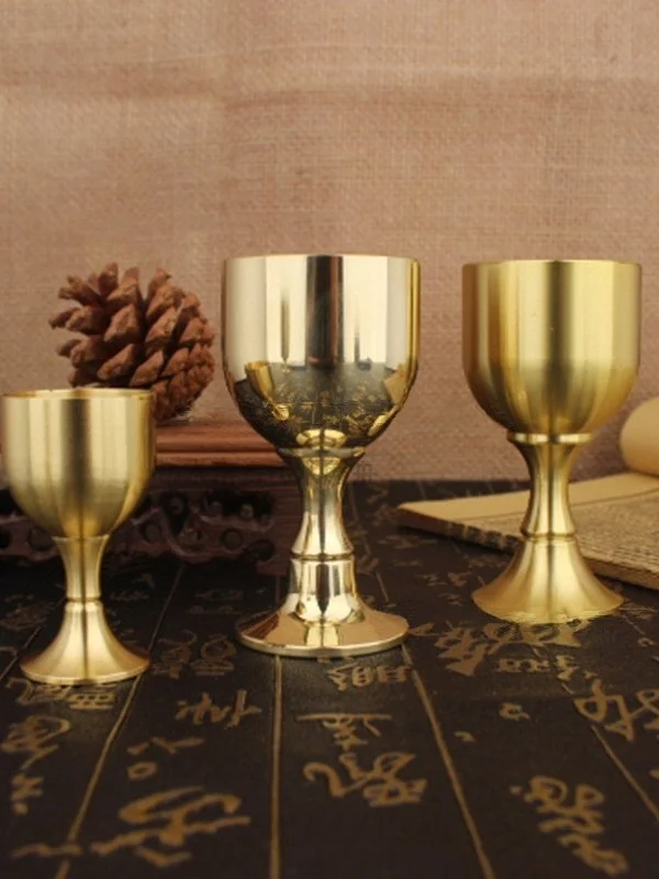 Pure Brass Vintage High Footed White Wine Cup Luxury Offering Small Liquor Bowl for Home Use And God Offering