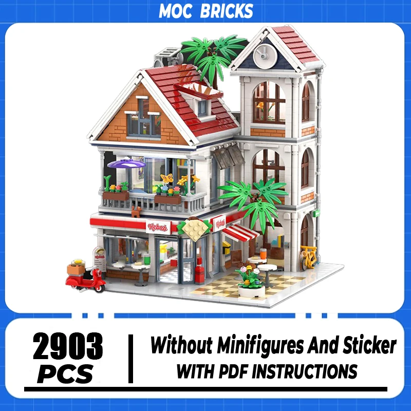 Street View Model Moc Building Bricks Villa with a Barbecue Restaurant Technology Blocks Gifts Christmas Toys DIY Sets Assembly