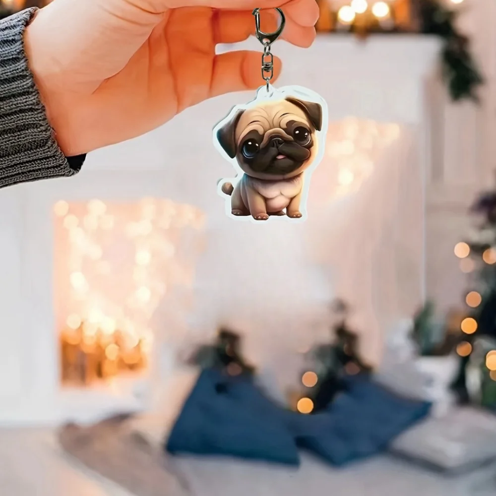 2D Tongue-Out Pug Keychain Cute Puppy Acrylic Pendant Versatile Charm Fashion  for Car Mirror,Backpack,Home,Festive,Gift & Decor
