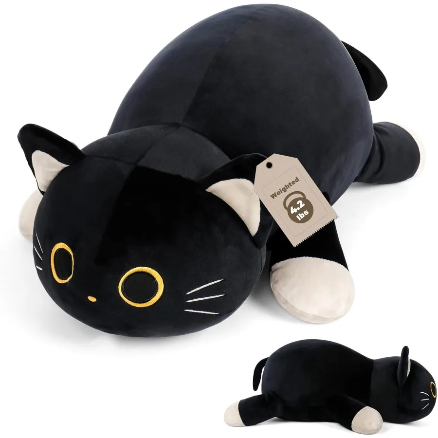 

24 Black Cat Plush Weighted Stuffed Animal 4.2lbs Soft Cuddly Pillow Gift for Adults