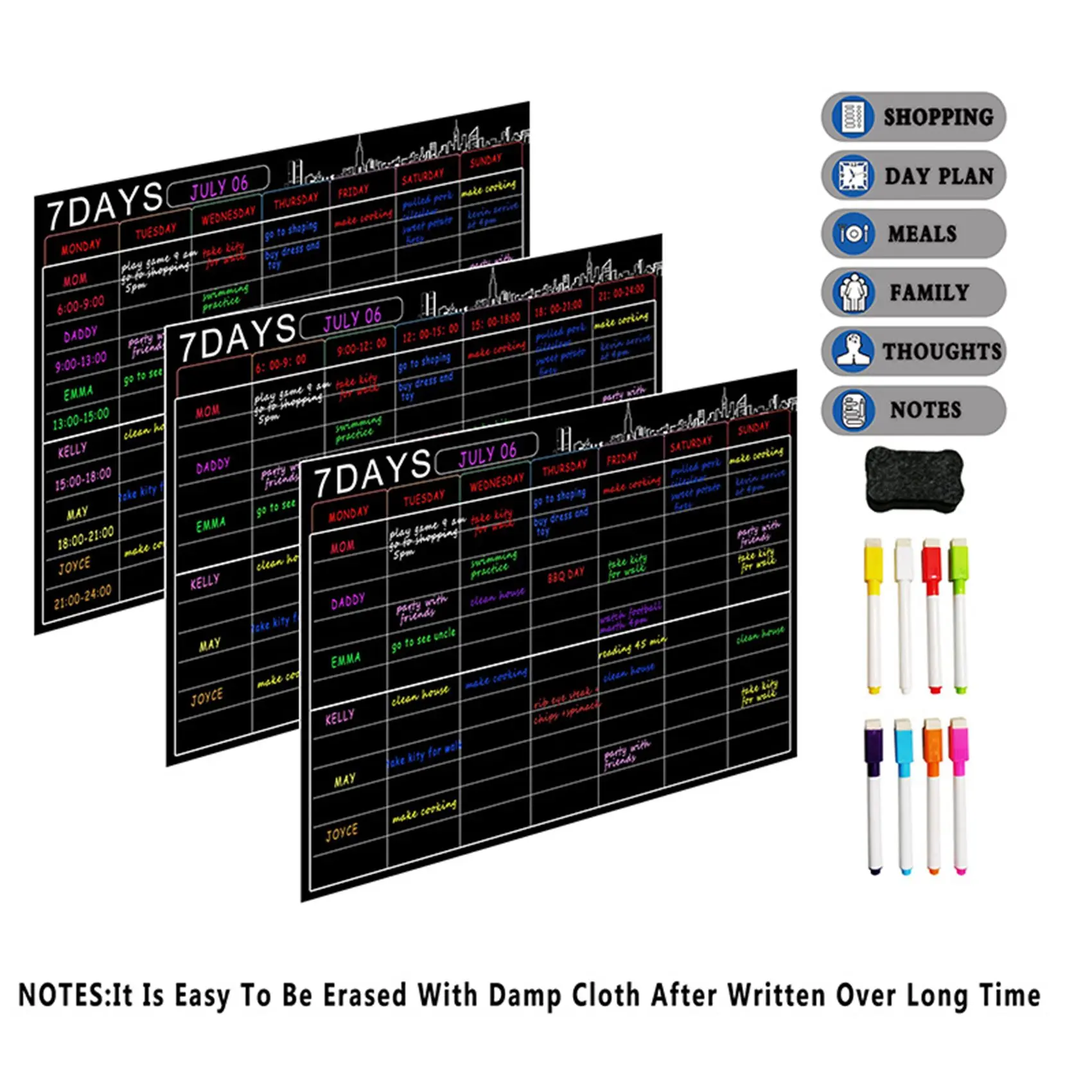 N35R-2X Magnetic Dry Erase Calendar Set 16X12 Inch Whiteboard Weekly Planner Organizer A3 White Board For Fridge Kitchen Home
