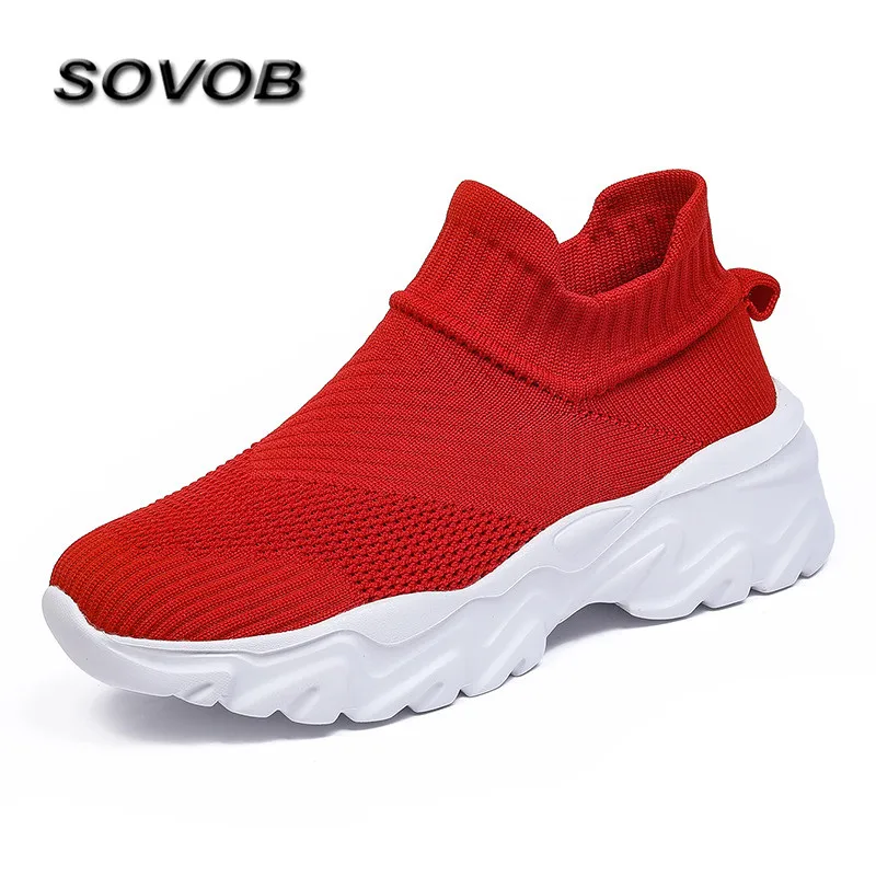 

Hot Sale Red Sock Shoes Men Women Breathable Knit Running Shoes For Men Comfortable Lightweight Sock Sneakers Men Training Shoes