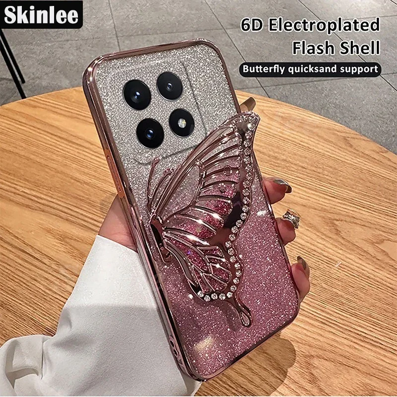 Case For Xiaomi 14T pro 14tpro Liquid Sand Butterfly Phone Holder Shockproof Case for Xiaomi 14T Pro 14 t pro14t