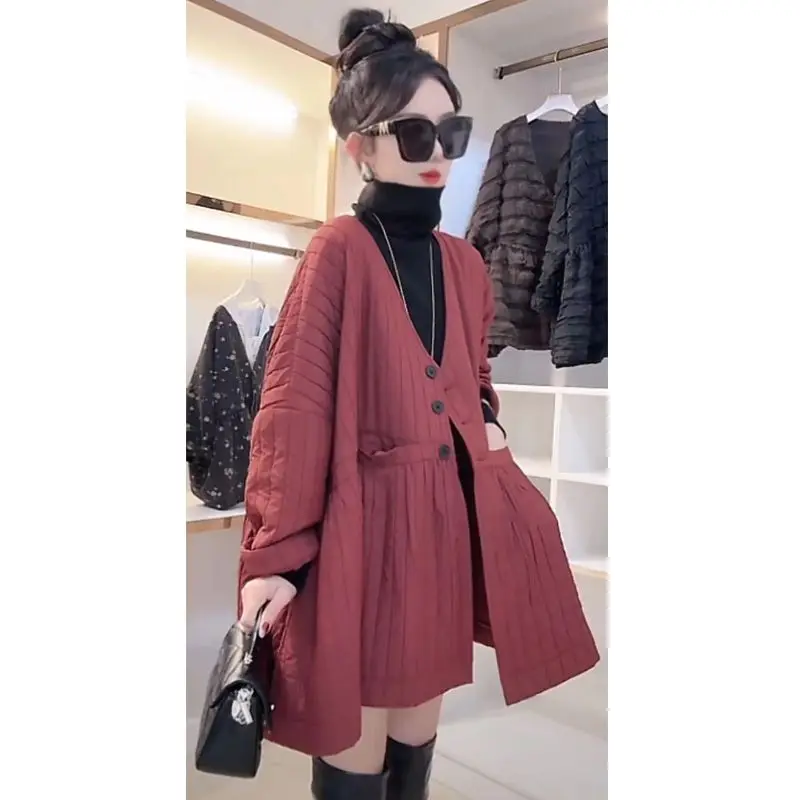 New Style Loose Personalized Pocket Pleated Korean Style Versatile Long-sleeved Cotton Jacket for Women