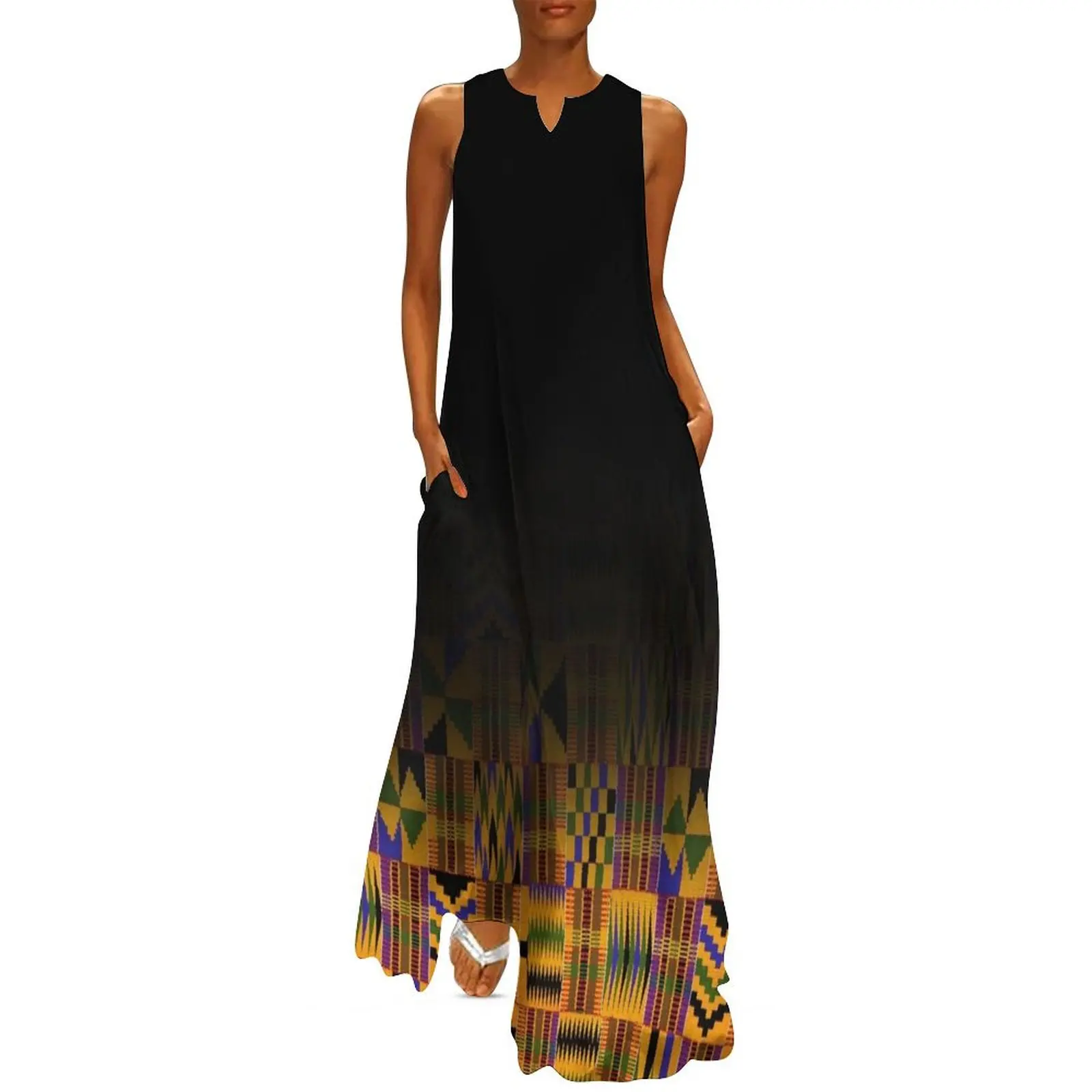 black fading kente print Long Dress sexy dress Casual dresses women long dresses Dresses